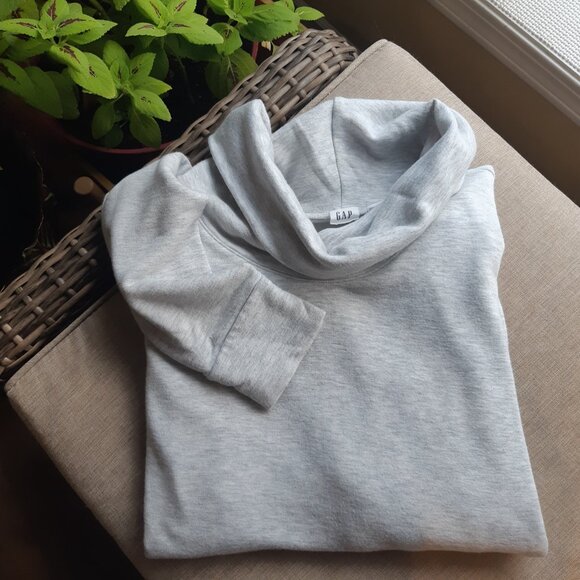 Gap Cowl-Neck Swing Sweatshirt Dress Heather Grey Pockets M - Picture 2 of 6